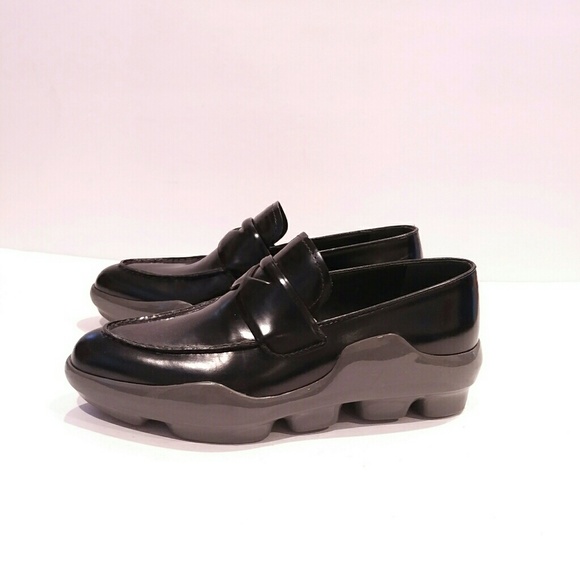 black leather platform loafers